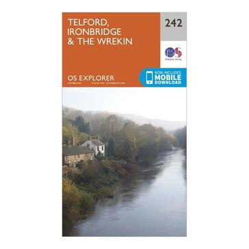 Orange Ordnance Survey Explorer 242 Telford, Ironbridge & The Wrekin Map With Digital Version