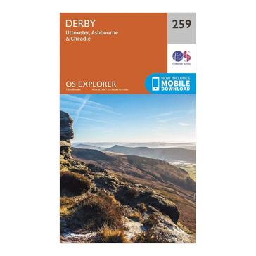 Orange Ordnance Survey Explorer 259 Derby, Uttoxeter, Ashbourne & Cheadle Map With Digital Version