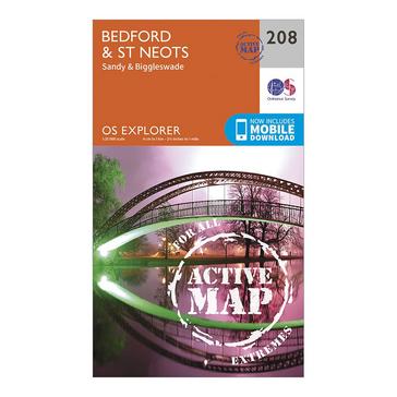 Orange Ordnance Survey Explorer Active 208 Bedford  St Neots Map With Digital Version
