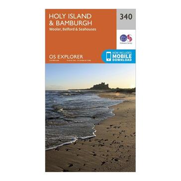 Orange Ordnance Survey Explorer 340 Holy Island & Bamburgh Map With Digital
