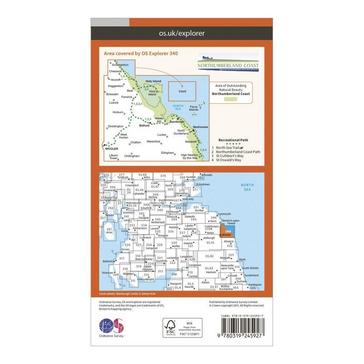 Orange Ordnance Survey Explorer 340 Holy Island & Bamburgh Map With Digital