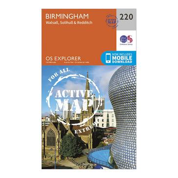 Orange Ordnance Survey Explorer Active 220 Birmingham, Walsall, Solihull & Redditch Map With Digital Version