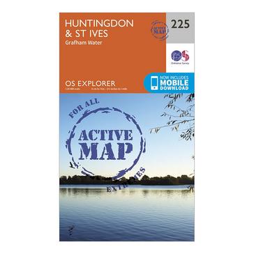 Orange Ordnance Survey Explorer Active 225 Huntingdon & St Ives Map With Digital Version