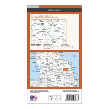 Orange Ordnance Survey Explorer Active 294 Market Weighton & Yorkshire Wolds Central Map With Digital Version