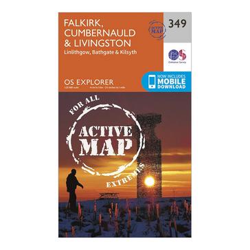 Orange Ordnance Survey Explorer Active 349 Falkirk, Cumbernauld & Livingston Map With Digital Version