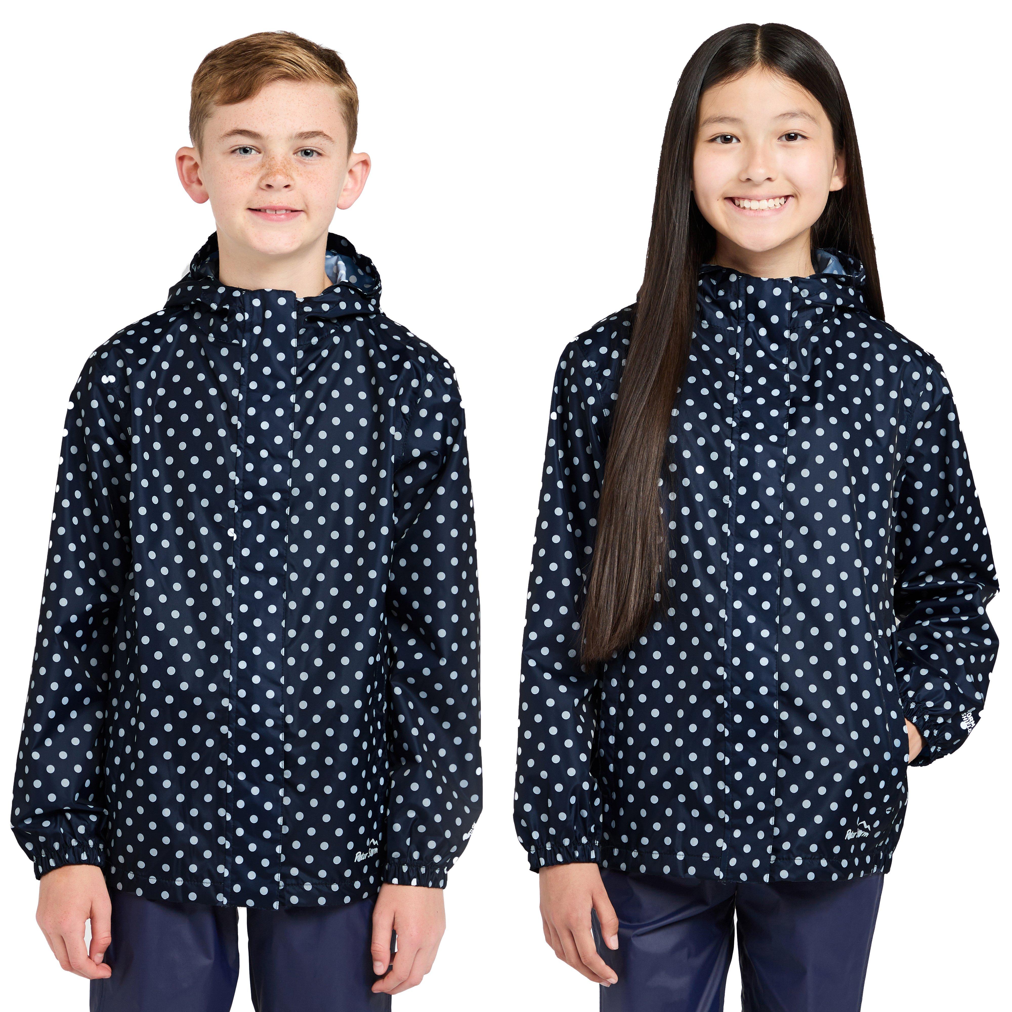 Kids Packable Waterproof Jacket Navy/White Polka Dot