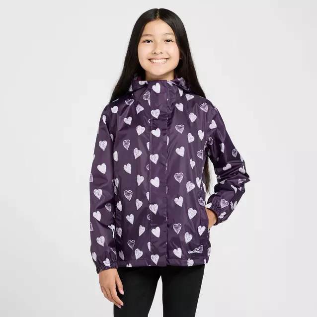 Peter Storm Kids Packable Waterproof Jacket Purple White Love Hearts Naylors