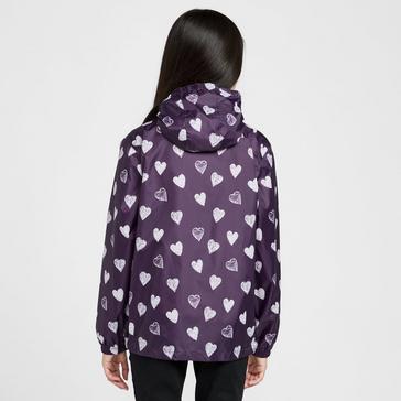 Purple Peter Storm Kids Packable Waterproof Jacket Purple/White Love Hearts