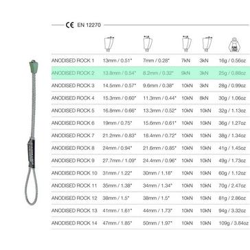 Green WILD COUNTRY Anodised Rock on Wire (Size 2)