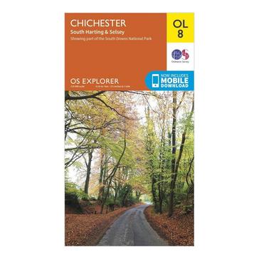 Orange Ordnance Survey Explorer OL8 Chichester, South Harting & Selsey Map With Digital Version