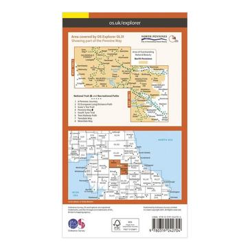 Orange Ordnance Survey Explorer OL 31 North Pennines - Teesdale & Weardale Map