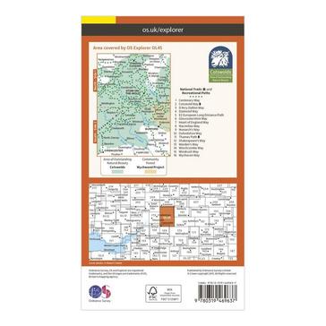 Orange Ordnance Survey Explorer OL 45 Active D The Cotswolds Map