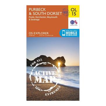 Orange Ordnance Survey Explorer OL 15 Active D Purbeck & South Dorset Map
