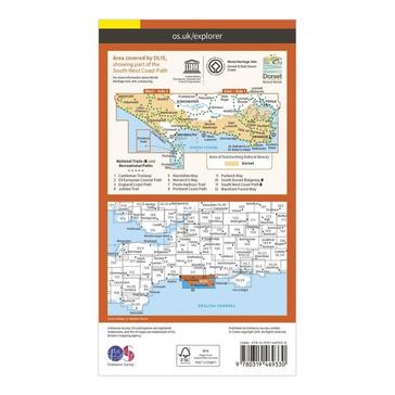 Orange Ordnance Survey Explorer OL 15 Active D Purbeck & South Dorset Map