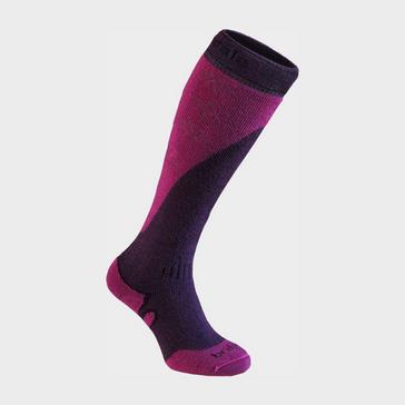 Purple Bridgedale Women's Ski Midweight+ Merino Endurance Over Calf 
