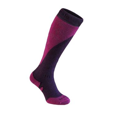 Purple Bridgedale Women's Ski Midweight+ Merino Endurance Over Calf 