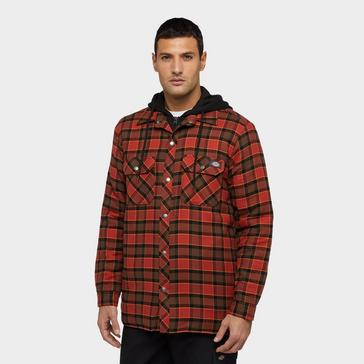 Red Dickies Men's Fleece Hooded Flannel Shirt