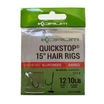 Silver KORUM Big Fish 15” Quick Stop Hair Rigs Barbed (Size 12)