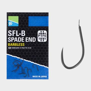 Black PRESTON INNOVATION SFL-B Spade End Barbless Hook Size 18