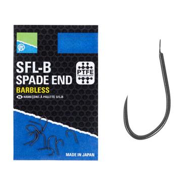 Black PRESTON INNOVATION SFL-B Spade End Barbless Hook Size 18