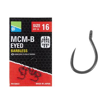 Black PRESTON INNOVATION MCM-B Size 18 Eyed Barbless Hooks