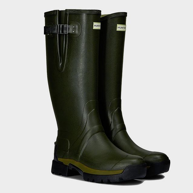 Green Hunter Mens Balmoral II Side Adjustable Neoprene Wellington Boots Dark Olive image 1