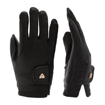 Black Aubrion Child Leather Riding Gloves Black