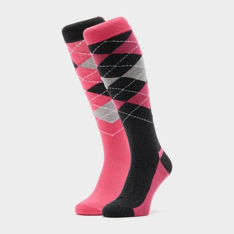 2 Pack Cerise/Charcoal Storm Bloc Equestrian Childs Knee High Socks - Hearts 
