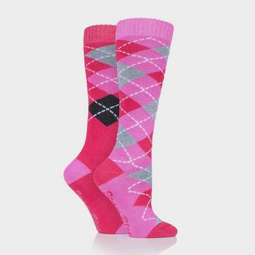 Pink Storm Bloc Womens Midweight Argyle Lingfield 2 Pack Socks Cerise