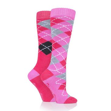 Pink Storm Bloc Womens Midweight Argyle Lingfield 2 Pack Socks Cerise