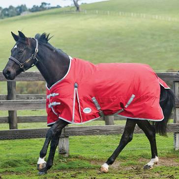 Red WeatherBeeta ComFITec Classic Standard Neck 0g Lite Turnout Rug Red/Silver