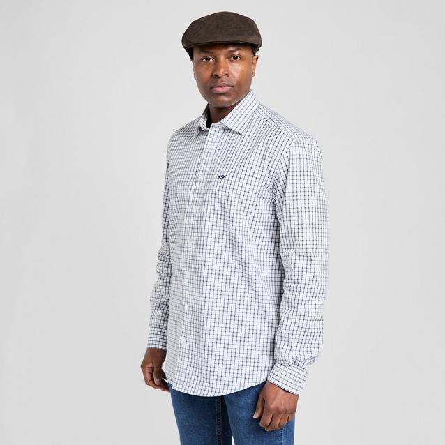 White Hoggs of Fife Mens Turnberry Long Sleeve Twill Cotton Shirt White/Navy Check image 1