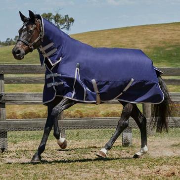 Blue WeatherBeeta ComFiTec Essential 220g Medium Weight Combo Neck Turnout Rug Navy/Silver/Red