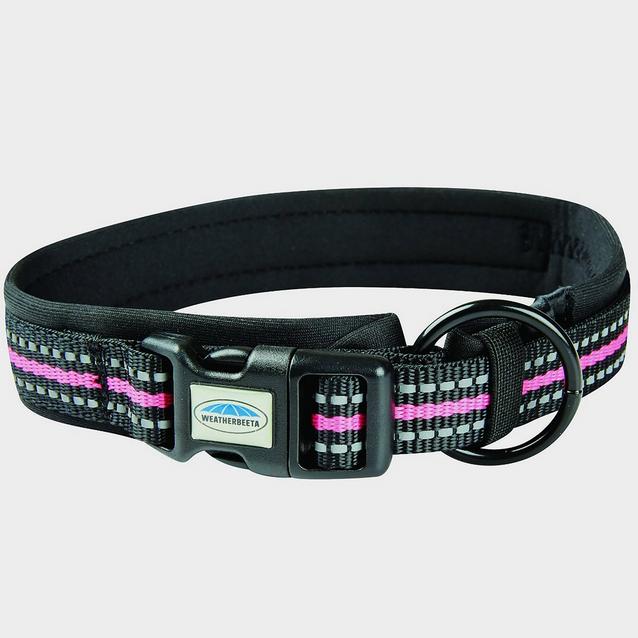 Pink WeatherBeeta Reflective Dog Collar Black/Pink image 1
