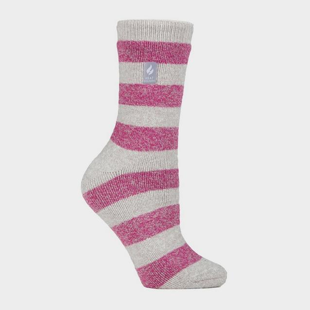 Grey Heat Holders Ladies Stripe Lite Socks Grey/Berry image 1