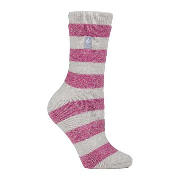 Grey Heat Holders Ladies Stripe Lite Socks Grey/Berry