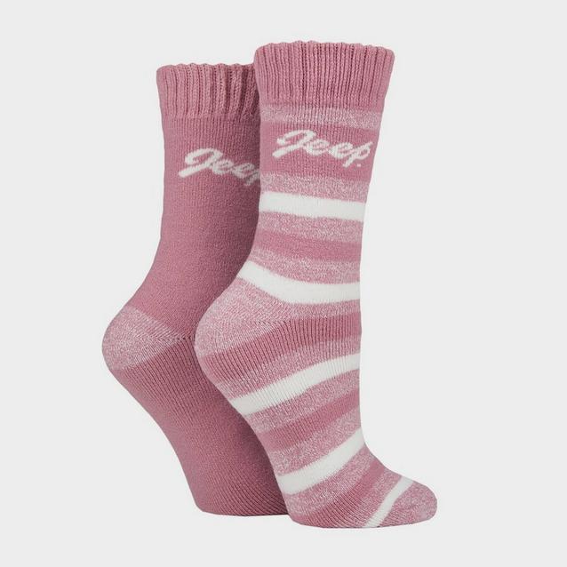 Pink Jeep Ladies Thermal Stripey 2 Pack Socks Rose/Cream image 1