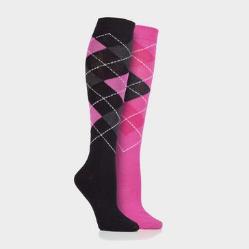 Black Storm Bloc StormBloc® Ladies Equestrian Argyle 2 Pack Socks Black/Pink