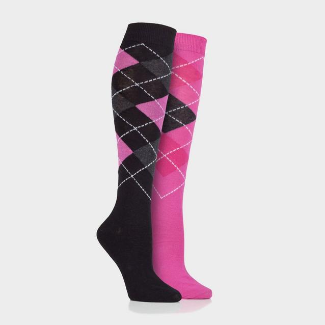 Black Storm Bloc StormBloc® Ladies Equestrian Argyle 2 Pack Socks Black/Pink image 1