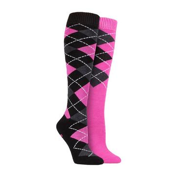 Black Storm Bloc StormBloc® Ladies Equestrian Midweight Argyle Socks Black/Pink