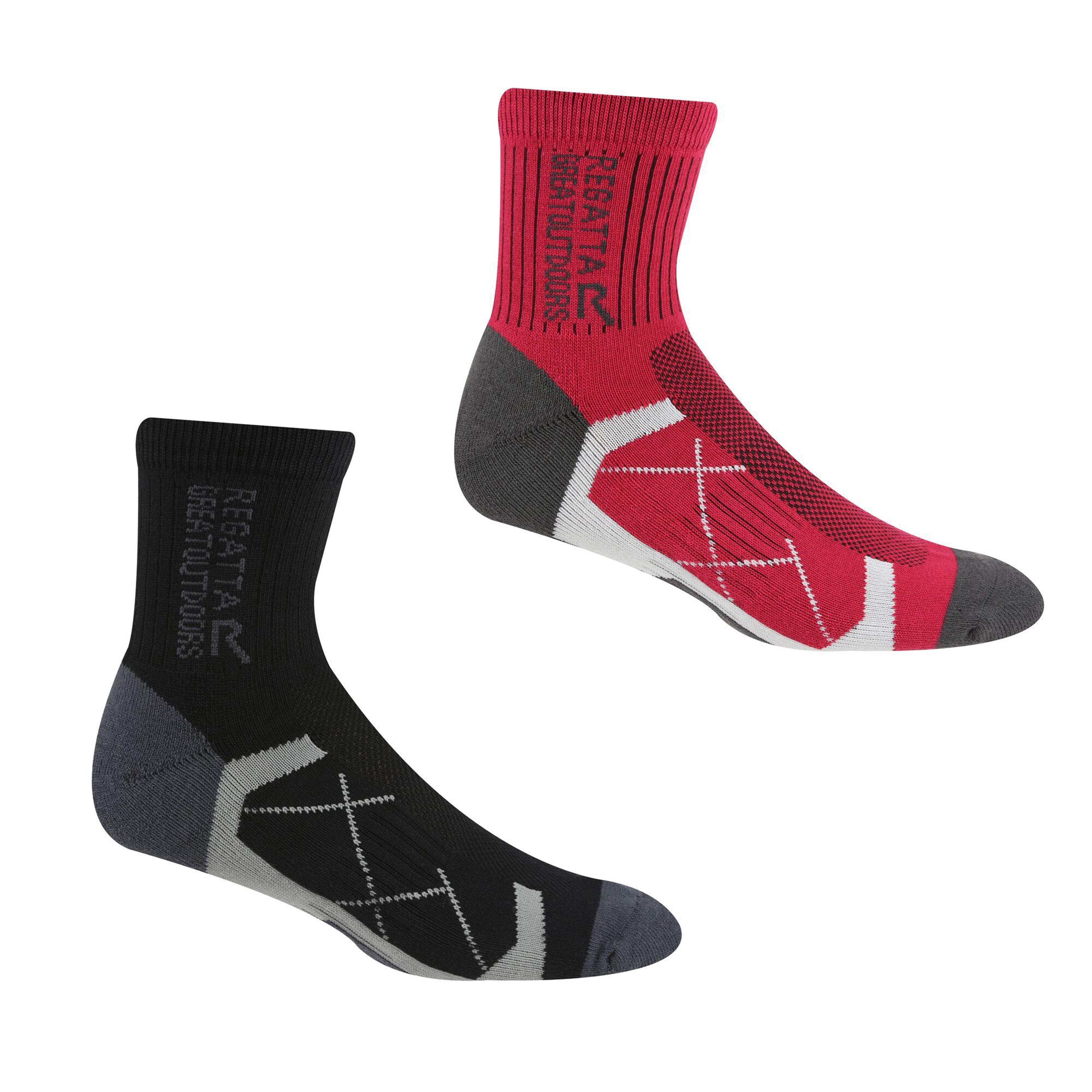 Womens Outdoor Active Socks 2 Pack Black/Cherry Pink