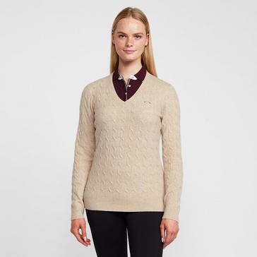 Beige/Cream HV Polo Womens Classy Cable Pullover Champagne Light Grey Heather