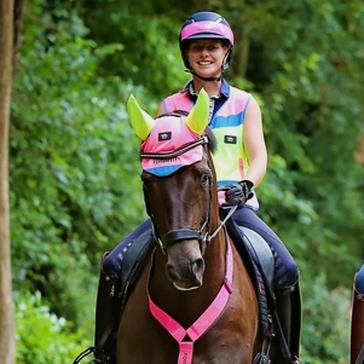 Multi Equisafety Charlotte Dujardin Reflective Multi-Coloured Mesh Horse Ears Pink/Yellow