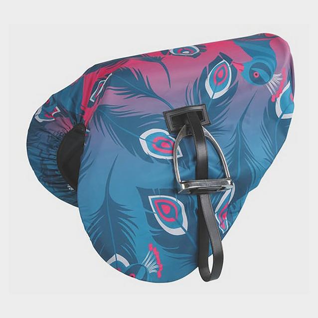  Shires Waterproof Ride On Saddle Cover Pink Peacock image 1