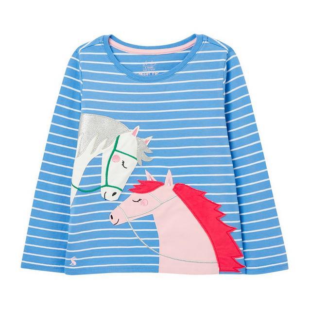 Blue Joules Childs Ava Top Blue Stripe Horse image 1