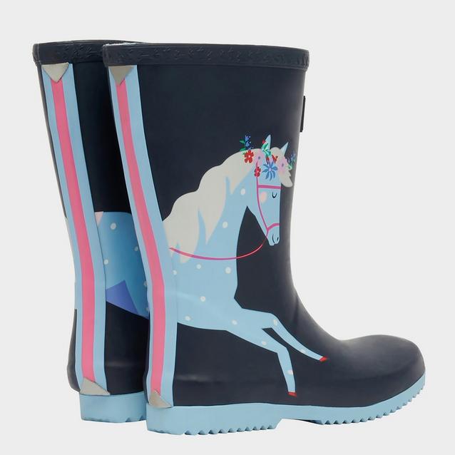 Blue Joules Kids Roll Up Wellies Navy Horses image 1