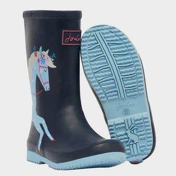 Blue Joules Kids Roll Up Wellies Navy Horses