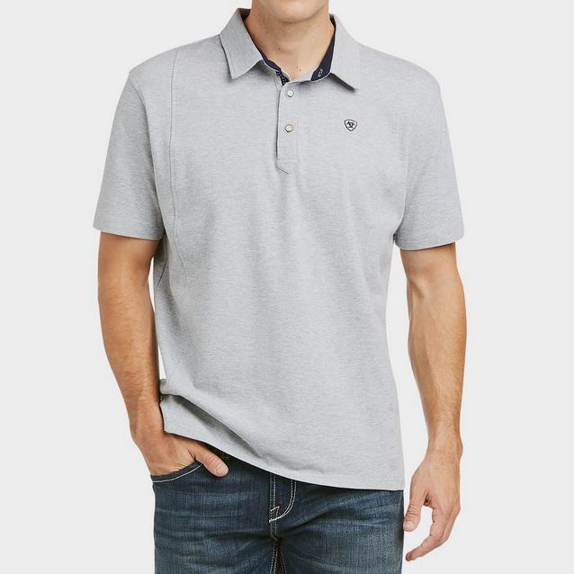 Grey Ariat Mens Medal Short Sleeved Polo Heather Grey image 1