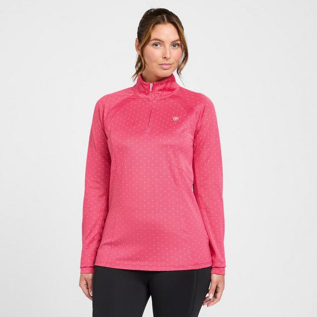 Pink Ariat Womens Sunstopper 2.0 1/4 Zip Baselayer Party Punch Dot image 1