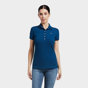 Blue Ariat Womens Prix 2.0 Short Sleeved Polo Shirt Blue Opal